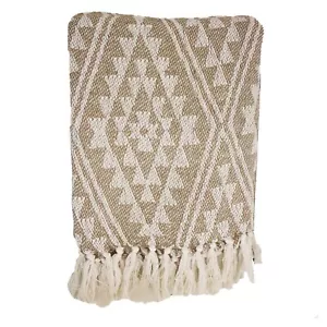 Wohndecke gemustert geometrisch beige weiß Plaid Sofadecke Boho Tagesdecke - Bild 1 von 4