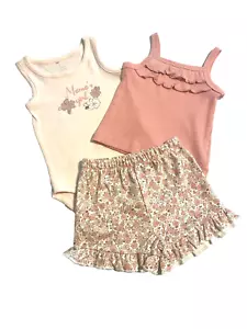 Baby Girl Shorts Outfit Pink Tops Shorts 6- 9 M NEW Flowers Glitter Ruffles 18) - Picture 1 of 4