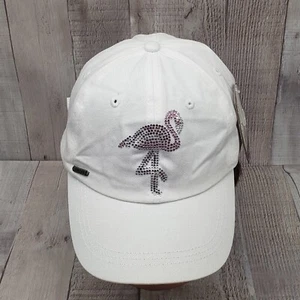 Pink Flamingo Sun N Sand Headgear Bling Hat White Womens Adjustable One Size Cap - Picture 1 of 17