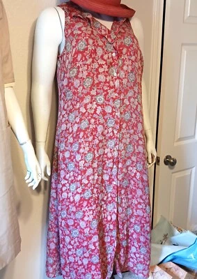 Maxi Vestido Ralph Lauren Sin Mangas Rojo Estampado Floral Seda Cuello en V Volantes 2X *LEER Foto 1 de 4