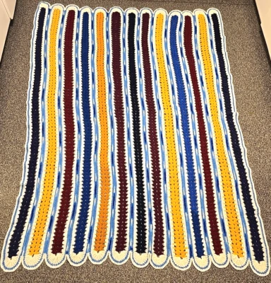 Manta Afgana Crochet Festoneada Rayas Hecha a Mano Años 70 Retro Grannycore 74x54" Foto 1 de 4