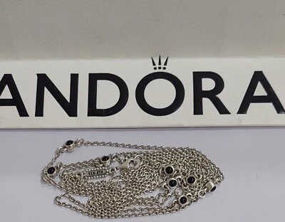 Genuine Pandora Sterling Silver Onyx Cabochon 90cm Necklace 590137O Rare Retired — 第 1/3 张图片
