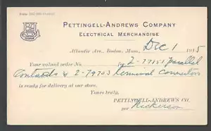1915 PC BOSTON MA PETTINGELL ANDREWS CO ELECTRICAL MDSE ORDER - Picture 1 of 1