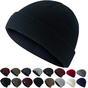 Mens Womens Knitted Beanie Hat Slouch Outdoor Thermal Fleece Lined Skull Cap - Picture 1 of 40