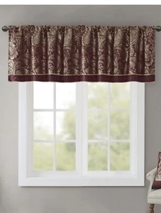 New NoPkg Madison Park Window Valance (2) 18x50 Jacquard Weave Paisley Rod Pockt - Bild 1 von 6