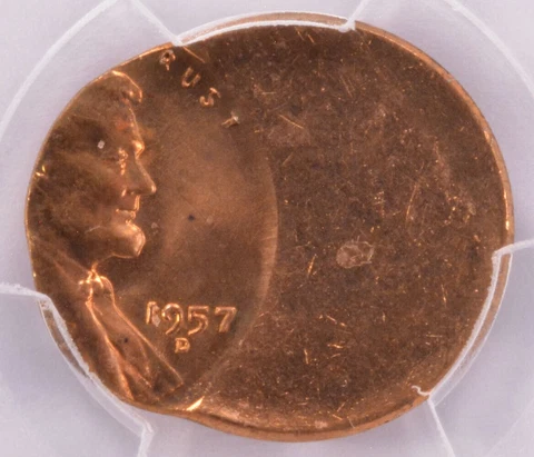 PCGS 1c 1957-D Lincoln Cent Struck 65% Off-Center MS63 Red Cover