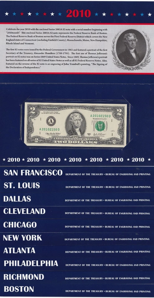 2003-A $2 Bill BEP 10 Note District Set Serial #2010 Issue Fr 1938 OGP - Image 1 of 1