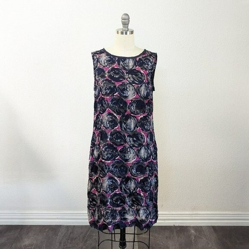 Abito Tory Burch Kieran Shift misto seta blu rosa 2 stampa cerchio preppy retrò