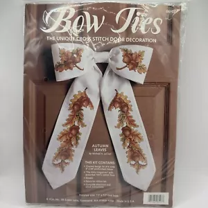 Vtg JCA Bow Ties Cross Stitch Unique Door Decoration Autumn Leaves Fall #08107 - Picture 1 of 8