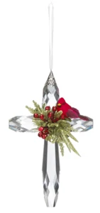 Ganz Kissing Krystal Acrylic 7" Hanging Mistletoe Cardinal Cross - Picture 1 of 1