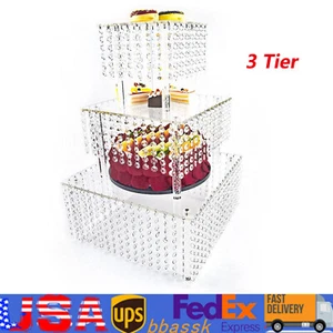 Cake Stand Acrylic Crystal Beaded Dessert Holder for Birthday Wedding Party - Picture 1 of 24