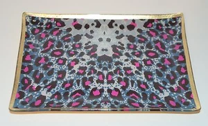 BATH BODY WORKS PINK CHEETAH PRINT JEWELRY TRAY PLATE PERFUME RING HOLDER GOLD - Picture 1 of 1