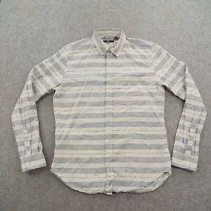 Seven For All Mankind Shirt Mens Medium Beige Blue Button Up Long Sleeve Striped - Picture 1 of 14