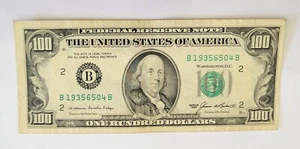 1985 $100 One Hundred Dollar Bill, Federal Reserve Note Serial # B19356504B - Picture 1 of 2