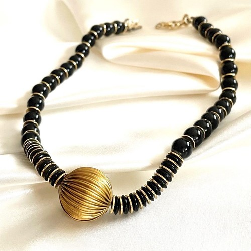 SAINT LAURENT (YSL) Collana con sfere di pietra Yves Saint Laurent YSL oro nero