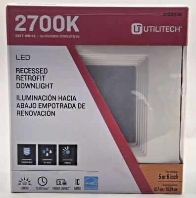  Utilitech 65W Soft White Dimmable  LED Recessed Retro 5"-6" 2700K 1098781 - Image 1 of 4