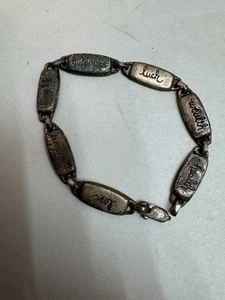 SA 925 Italy Sterling Silver Etched Link Bracelet Love Friendship Health Luck 7” - Picture 1 of 5