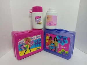 Vintage Thermos Barbie Pink Purple Rectangular Lunch Boxes For Kids Lot Of 2 - Picture 1 of 23