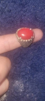 Silver Mens REAL Coral Ring natural stone Artisan engraved Jewelry 925 Sterling - Image 1 of 3