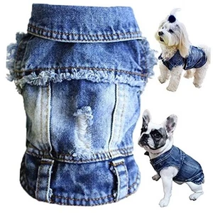 Dog Jean Jacket, Blue Denim Lapel Vest Coat T-Shirt Costume Cute Girl Boy Dog - Picture 1 of 8