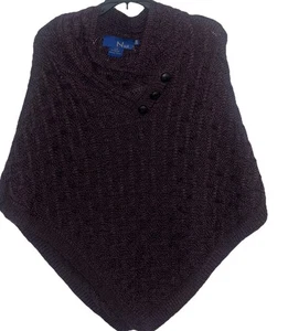 Nua Aran Crafts Pflaume 100 % extrafeine Merinowolle Zopfmuster Poncho S/M EUC t3 - Bild 1 von 7