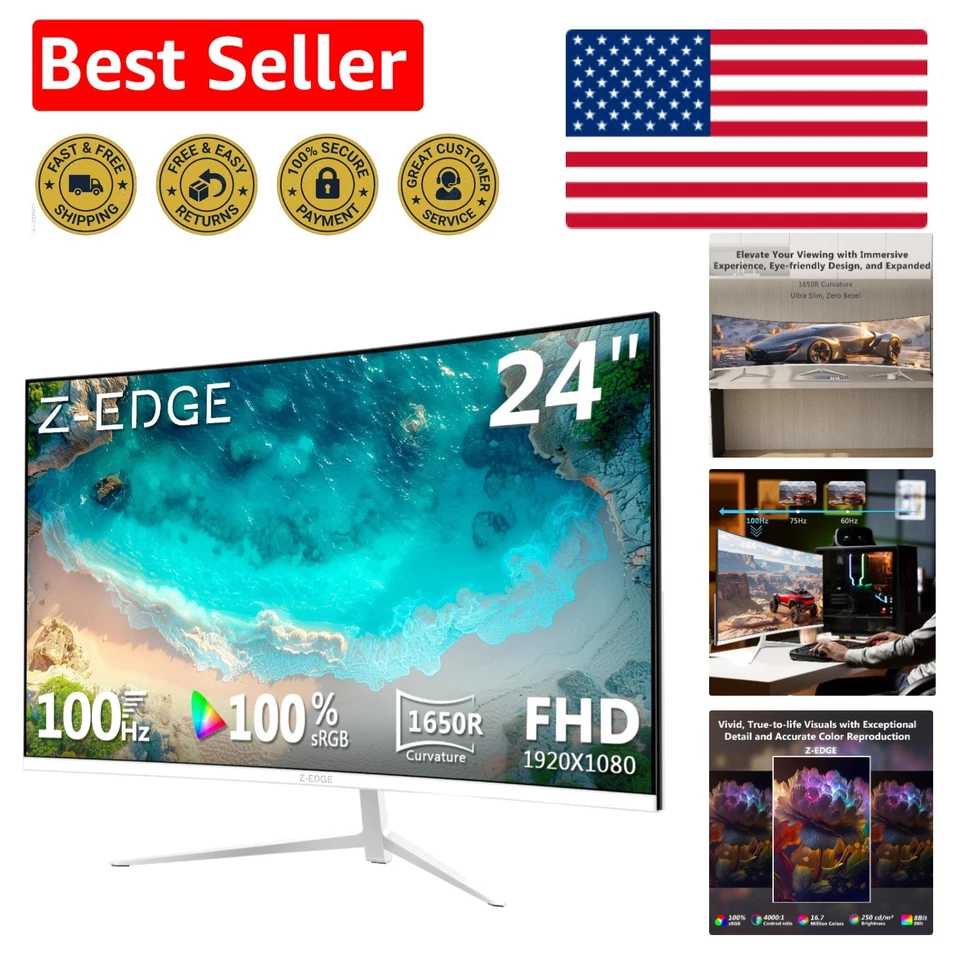 Z-edge U24c 24-inch Curved Gaming Monitor Full HD 1080p 1920x1080 LED Backlight