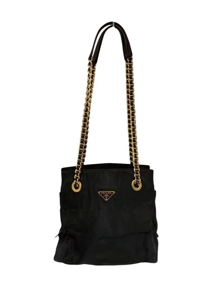 Borsa a tracolla Prada Tesuto in nylon con catena nera vintage autentica - Immagine 1 di 4