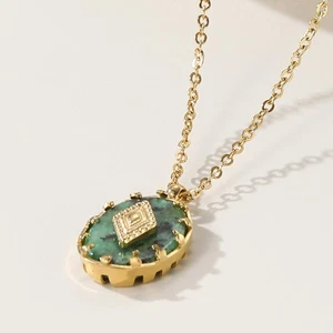 18k Gold Plated Stainless Steel Necklace with Turquoise Pendant for Women Trendy - Picture 1 of 24