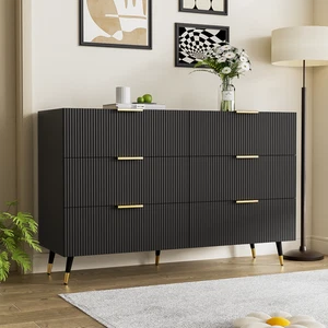 Sideboard Black Wooden Chest of Drawers 6 Drawer Storage for Bedroom Living Room - Picture 1 of 12
