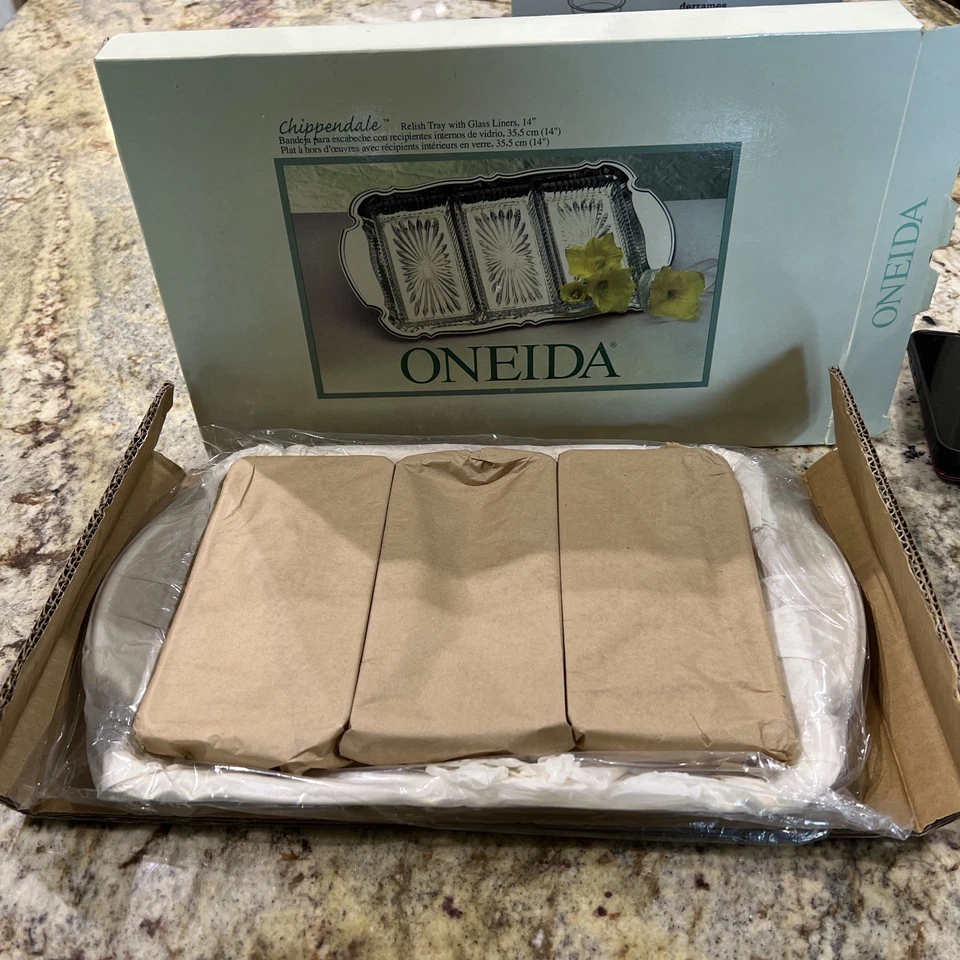 NIB Relish Serving Tray Silver Plated Oneida USA. Never Used Original Packaging  - Image 1 of 4