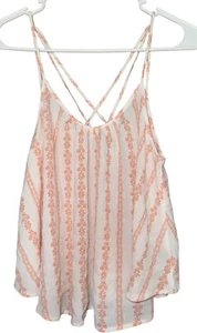 Timing Gauzy Boho Top Cropped Strappy Womens Small Pink White Slouchy - Picture 1 of 8