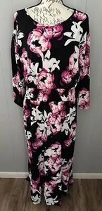 NEW RELEASE Lularoe Evelyn Smocked Waist Maxi Dress Large L Black Pink Flower - Picture 1 of 5