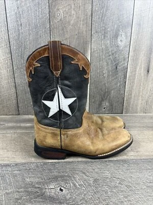 Botas de Vaquero Roper Jóvenes Niños Cuero Tostado/Azul Marino Monterey Star EE. UU. Talla 7 Foto 1 de 4