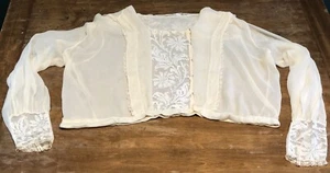 Antigua Blusa Eduardiana Crudo Gasa 38" Busto Floral Filete Encaje Cuello Marinero - Imagen 1 de 19