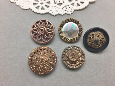 Vintage Gold Tone Brass Metal Button Lot 5 Mirror Back Victorian Sewing Clothes - Image 1 of 3