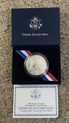 2006 Ben Franklin Founding Father UNC Uncirculated Silver Dollar Cover