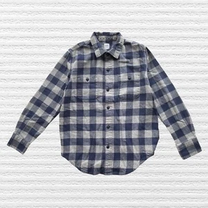 Gap Boys Classic Flannel Shirt Big Blue Gray Check Long Sleeve Size Large - Picture 1 of 11