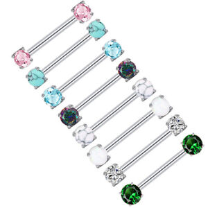 1 Pair Surgical Steel Nipple Bar Ring Opal Zircon Shield Body Piercing Jewelry