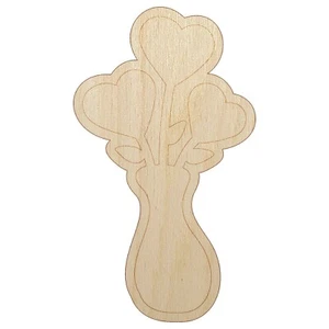 Vase of Heart Flowers Valentine's Day Unfinished Wood Shape Piece Cutout Craft - Picture 1 of 8