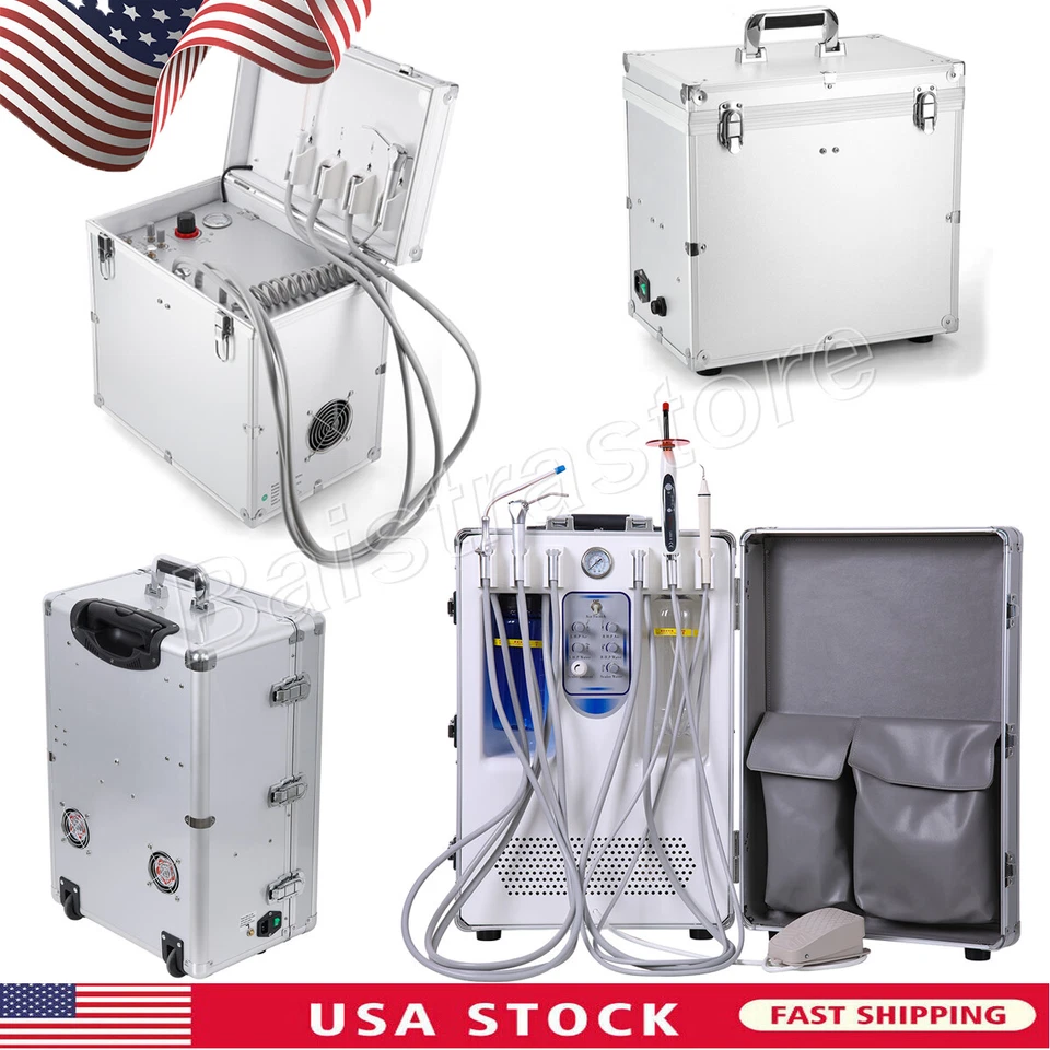 Portable Dental Unit with Air Compressor 3 Way-Springe Light Curing Handpiece 4H - Image 1 of 1