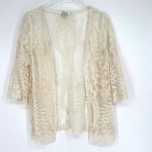 Sundance Cardigan Womens S Embroidered Sheer Bohemian Cream Lace Kimono - Picture 1 of 8