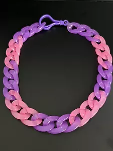 Acrylic Curb Link Necklace Pink and Purple 20” - Picture 1 of 11