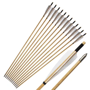 12Pcs Handmade Ancient 33" Wooden Arrow 5" Turkey Feather Recurve bow Longbow - Picture 1 of 9
