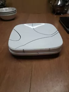 9 CORELLE SIMPLE LINES SQUARE SALAD LUNCH PLATES 9" Black Lines Euc Bin 91 - Picture 1 of 13