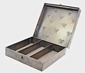 Copperized Tin Storage Tea Box w/ 3 Sections, Bumble Bee Pattern-3 H x 8.5 W - Picture 1 of 2