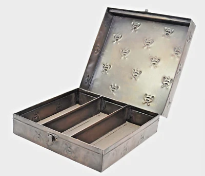 Copperized Tin Storage Tea Box w/ 3 Sections, Bumble Bee Pattern-3 H x 8.5 W - Image 1 of 2