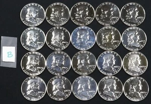 Rotolo da 20 ~ 1963 Ben Franklin Proof 90% argento mezzo dollaro non circolato B - Foto 1 di 12