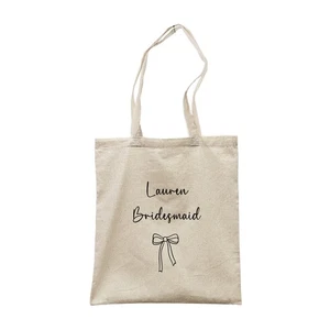 Personalised Bridesmaid - Bow Wedding Favour Gift Canvas Tote Bag - Picture 1 of 3