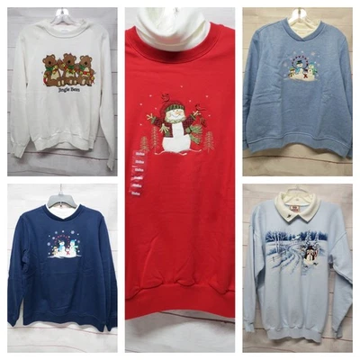 Lot of 5 Size M (one PL) Holiday Sweatshirts Christmas Snowman - Image 1 of 4