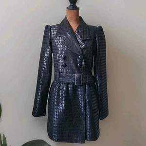 Vintage Y2K Britney Spears Candies Trench Coat Shiny Diamonds Black Size M - Picture 1 of 7